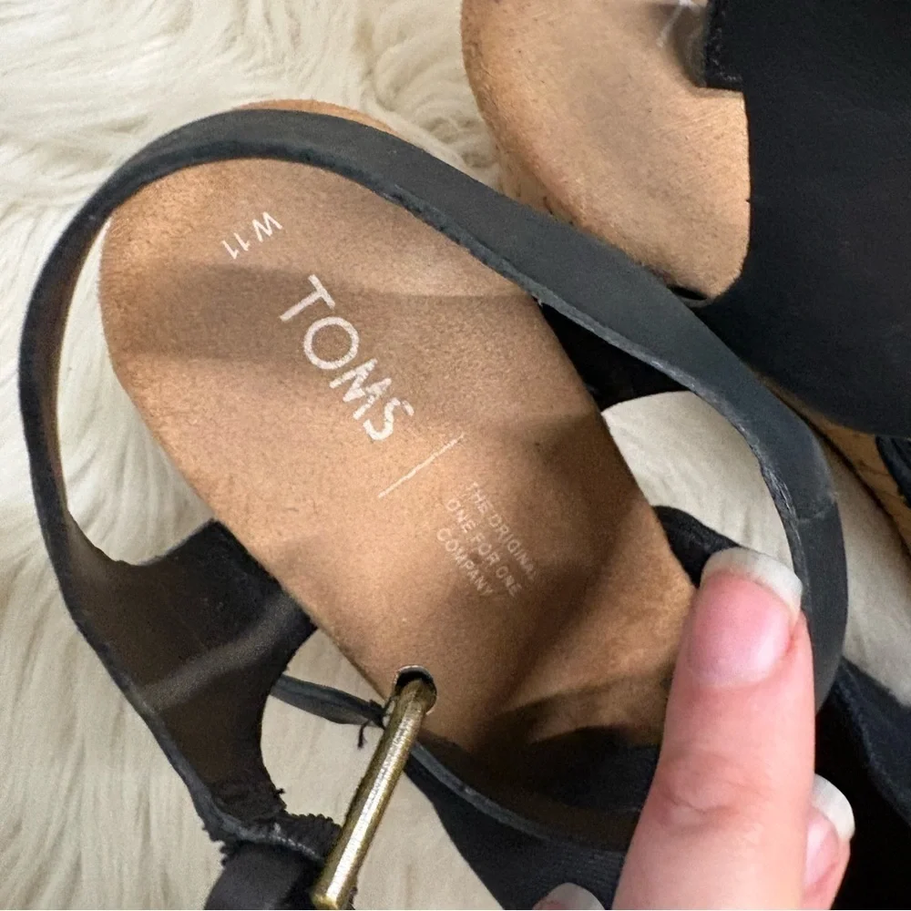 Toms Tropez Jute Wedge Slingback Sandal Platform Black Suede Heels Sz 11